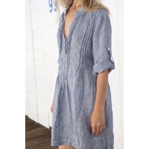 CP Shades Regina 100% Linen Collarless Pleated Bodice Tunic Top Women's Small - Picture 1 of 12